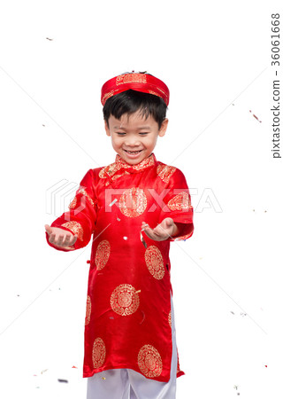 Happy Vietnamese boy in red Ao Dai celebrating 36061668