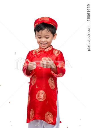 Happy Vietnamese boy in red Ao Dai celebrating 36061669