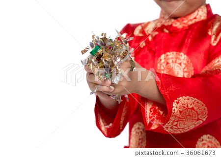 Happy Vietnamese boy in red Ao Dai celebrating 36061673