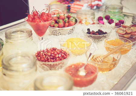 Various kinds of sweet food in glass. Various kinds of sweet food in glass. 36061921