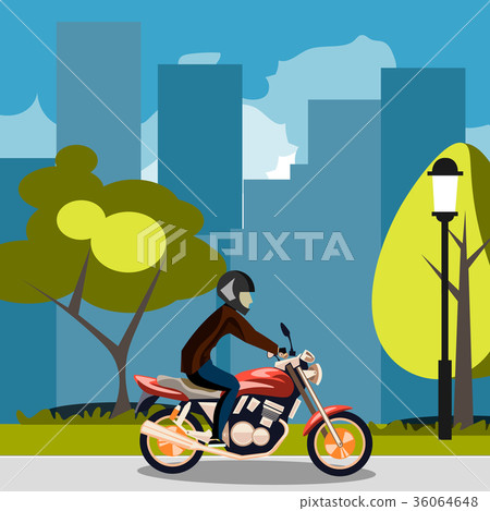 Motorcyclist racing on bike in city 36064648