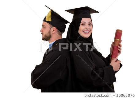 Portrait of two happy graduating arabic muslim Portrait of two happy graduating arabic muslim 36065076