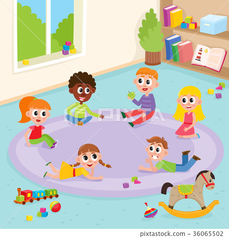 vector flat boys and girls playing in kindergarten vector flat boys and girls playing in kindergarten 36065502