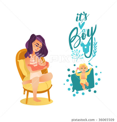 Newborn baby boy card with breast feeding mom 36065509