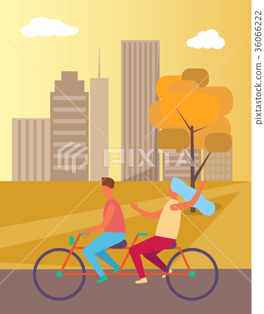 Couple Riding Bicycle in Park Vector Illustration Couple Riding Bicycle in Park Vector Illustration 36066222