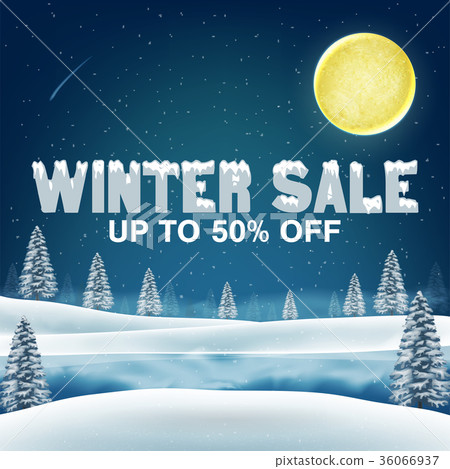 winter sale 50 percent with winter lake background 36066937
