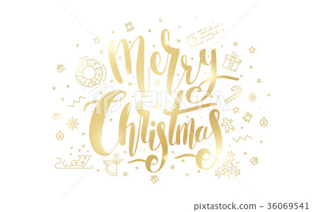 Merry Christmas golden text on white background. - Stock Illustration ...