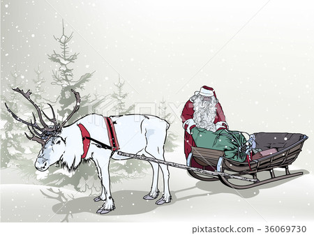 Winter Background with Santa Claus and Sledge 36069730