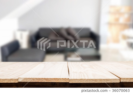 Empty wooden table and room interior decoration background, prod Empty wooden table and room interior decoration background, prod 36070063