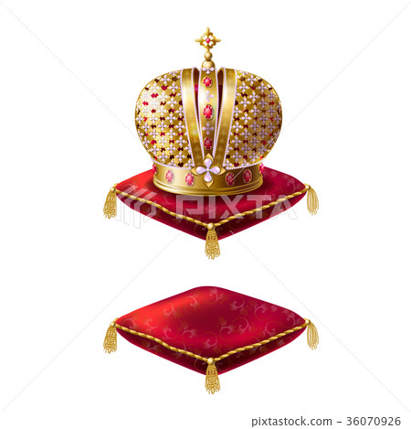 Royal golden crown on red velvet pillow - Stock Illustration [36070926 ...