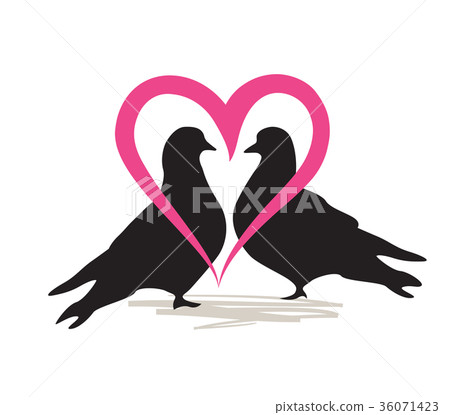 two birds doves. Love heart greeting card design two birds doves. Love heart greeting card design 36071423