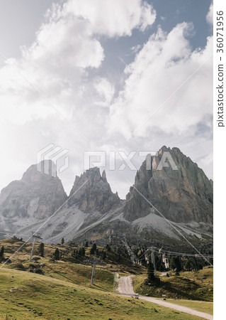 Rocky mountainscape at Sella Pass, Dolomites, Italy 36071956
