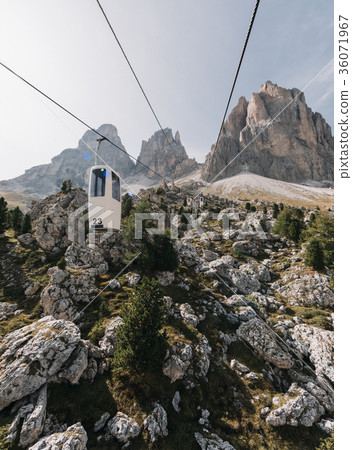 Cable road at Sella Pass in Dolomites, Italy Cable road at Sella Pass in Dolomites, Italy 36071967