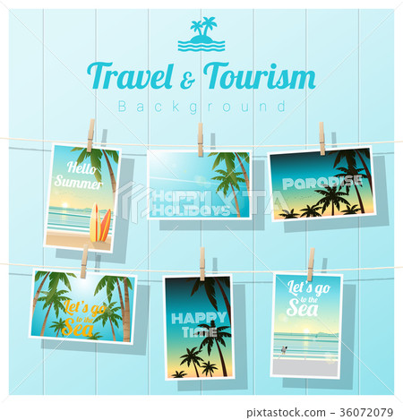 Sea postcards displayed on colorful background 36072079