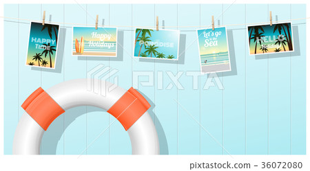 Sea postcards displayed on colorful background 36072080