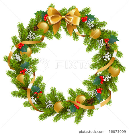 Vector Fir Wreath with Mistletoe Vector Fir Wreath with Mistletoe 36073009