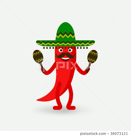 chili pepper with maracas in sombrero chili pepper with maracas in sombrero 36073121