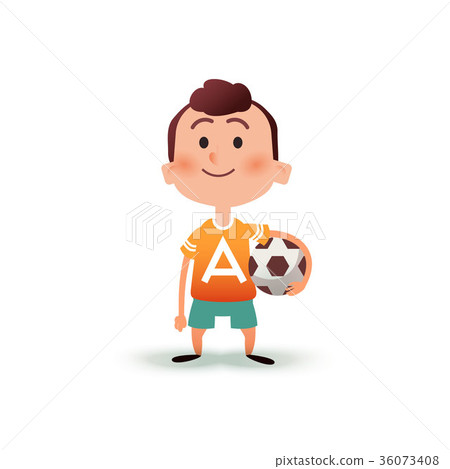 Cartoon little boy holds the ball in his hand. A Cartoon little boy holds the ball in his hand. A 36073408