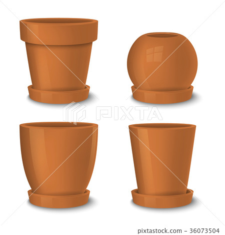 Realistic vector brown empty flower pot with plate 36073504