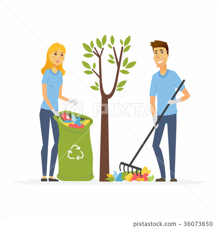 Volunteers collect garbage - cartoon people Volunteers collect garbage - cartoon people 36073650