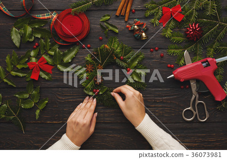 Prepare for xmas, creative craft wreath. Making Prepare for xmas, creative craft wreath. Making 36073981