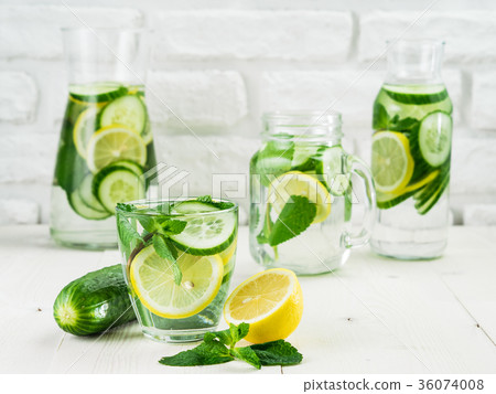 infused detox water with cucumber, lemon and mint infused detox water with cucumber, lemon and mint 36074008