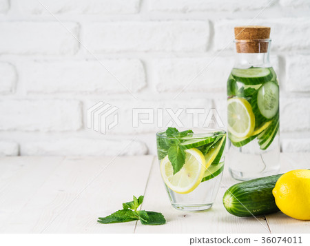 infused detox water with cucumber, lemon and mint 36074011