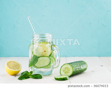infused detox water with cucumber, lemon and mint 36074015