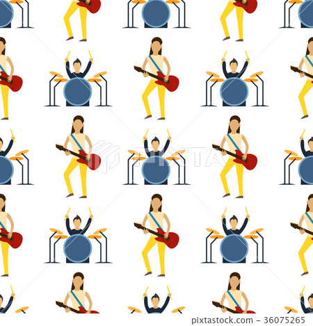 Cartoon musician play on sound modern guitar 36075265