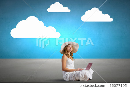 Lady using laptop 36077195