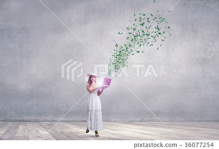 Lady using laptop 36077254