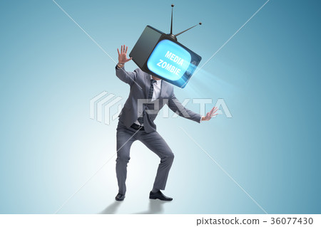 Media zombie concept with man and tv set instead Media zombie concept with man and tv set instead 36077430