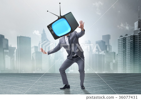 Media zombie concept with man and tv set instead Media zombie concept with man and tv set instead 36077431