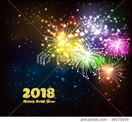 Happy new year golden 2018 background fireworks Happy new year golden 2018 background fireworks 36078056