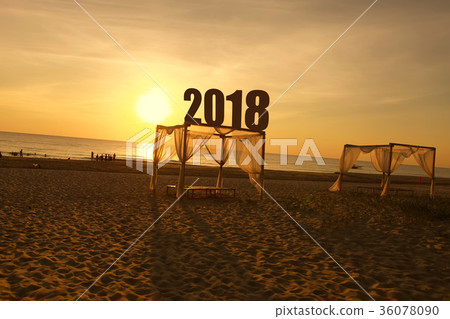Silhouette Happy new year for 2018 on sunrise sky  36078090
