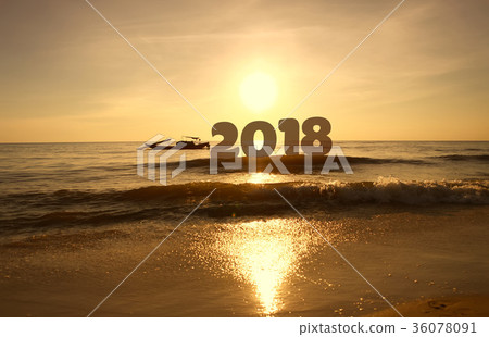 Silhouette Happy new year for 2018 on sunrise sky Silhouette Happy new year for 2018 on sunrise sky 36078091