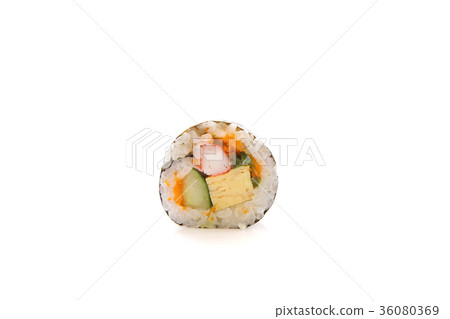 Futomaki sushi , Japanese roll rice egg avocado cucumber and caviar isolated in white background Futomaki sushi , Japanese roll rice egg avocado cucumber and caviar isolated in white background 36080369