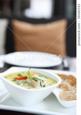 Thai food , Green curry soup with roti 36080583