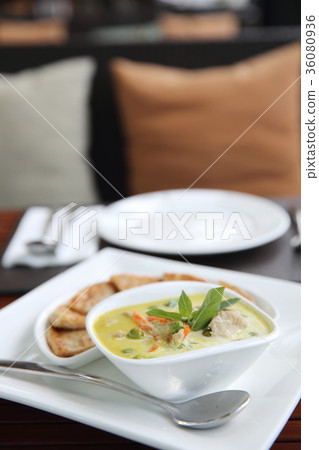 Thai food , Green curry soup with roti 36080936