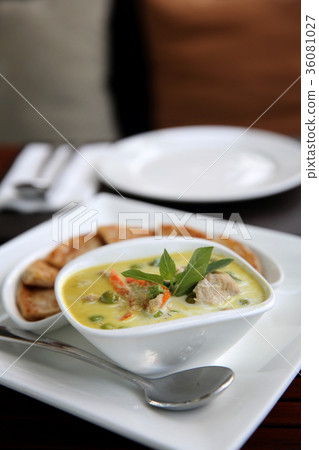 Thai food , Green curry soup with roti 36081027