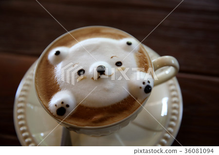 Latte coffee with bear on top 36081094