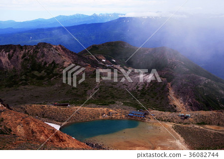View from the top of Mt. Ontake Mountain in the summer of 2011 from the Fino Pond and the Northern Alps 36082744