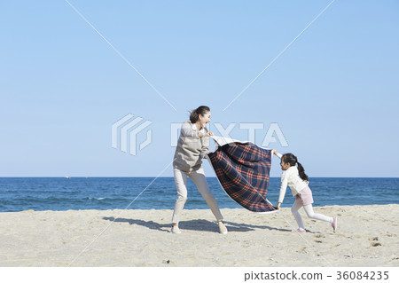 母親，女兒，旅行，海 36084235