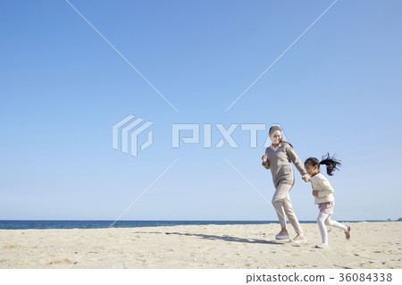 母親，女兒，旅行，海 36084338