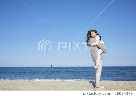 母親，女兒，旅行，海 36084376