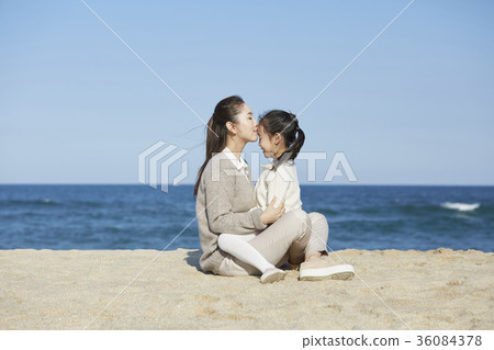 母親，女兒，旅行，海 36084378