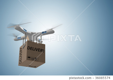 Drone delivery concept with box in air - 3d 36085574