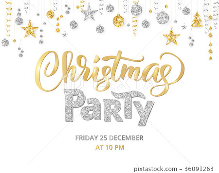 Christmas party poster template, gold and silver - Stock Illustration ...