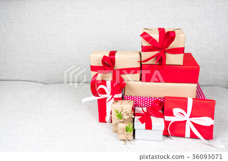 Pile of various Christmas and New Year gift boxes. Pile of various Christmas and New Year gift boxes. 36093071