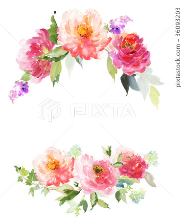 Greeting card with peonies watercolor painting. - Stock Illustration ...